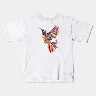 Rainbow Wings: Vibrant Hummingbird Kids T-Shirt
